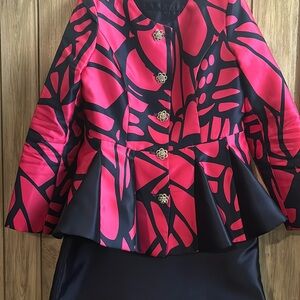 Navy Blue Hot Pink Suit Set Top and Bottom